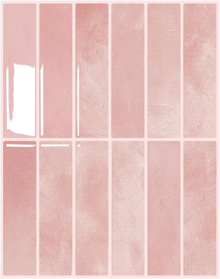 DaGou Peel and Stick Backsplash 3D Wall Tiles,Self-Adhesive,Oil Proof,Waterproof, Removable Wall Panels for Kitchen & Bathroom,Modern Design, Easy Install (10.7ft，12x9 inch,14 Pack) (Pink) - Image 1